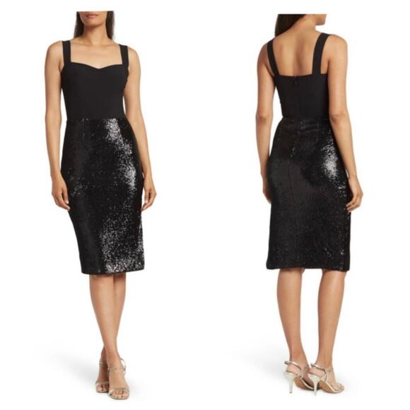 NWT Dress the Population Malise Sequin Dress Black Size XXL #D5961 Knee Length - Picture 1 of 12